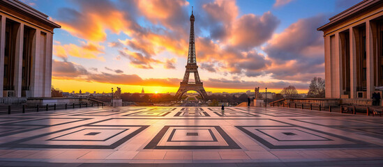 Wall Mural - sunset at Eiffel Tower