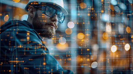 Aufkleber - Engineer works with future construction and startup with technology and data to solve. Generative AI.