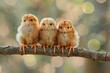 Chicken Baby group of animals hanging out on a branch, cute, smiling, adorable