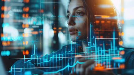 Poster - Double exposure. business finance Money management, budgeting, and investing with charts and graphs. Generative AI.