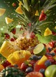 Vibrant Tropical Fruit Explosion Captured in Extreme Close-Up, Highlighting Exotic Colors and Textures