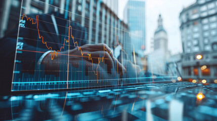 Poster - Double exposure. business finance Money management, budgeting, and investing with charts and graphs. Generative AI.