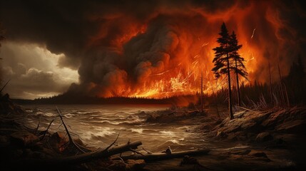 Wall Mural - Creative Manipulation of Digital Painting of Terrifying Volcano