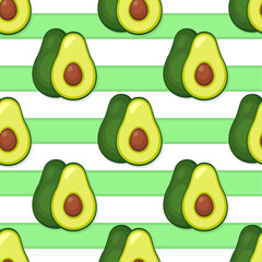 Sticker - Avocado vector seamless pattern. Green vector flat elements on striped background. Best for textile, wallpapers, home decoration, wrapping paper, package and your design.