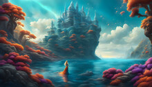 A Sea Goddess Rises From The Sea In A Fantasy Land