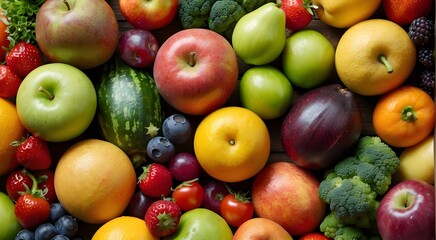 Wall Mural - Rainbow-Colored Assortment of Fresh, Organic Fruits and Vegetables, Rainbow-Colored Display of Fresh, Organic Fruits and Vegetables,  Indulge in Fresh and Organic Vegetables at the Farmers Market.