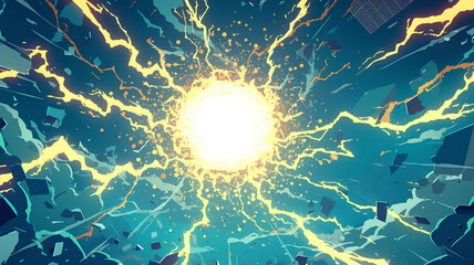 Fototapete - flow of lightning strikes, vintage comic book half pattern