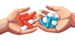 Medicine drug pills in hand schematic raster illustration