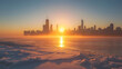 Sunset behind Chicago in the Winter. generative ai 
