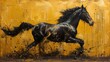 © Zaleman - Abstract oil painting with gold, horses, a fence, wall art, modern art, paint spots, brush strokes, knife drawing. Large stroke oil painting, mural, art wall...........