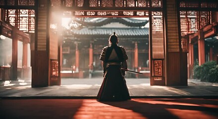 Wall Mural - Samurai in a Japanese temple.