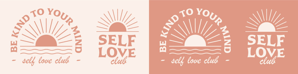 Wall Mural - self love club lettering. self care quotes inspiration to take care of yourself. boho retro celestia