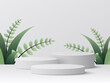 White display podium 3d with foliage background design. Vector illustration.
