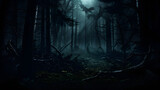Fototapeta Londyn - Mystical Silhouettes: The Enigma of a Dark Forest under the Veil of Night
