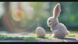 Easter egg and cute rabbit on green field. Generative AI