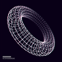 Aufkleber - Glitched Cyberpunk 3D Torus Shape. 3D Donut Grid Geometry for Retrowave Vaporwave Synthwave Style Graphic Design. Old Cyberpunk 80s-90s Aesthetic Virtual Reality Concept. Vector Illustration.