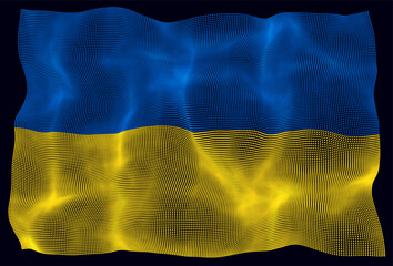 Poster - 3D Flag of Ukraine made of Particles Dots. Digital Waving Flag of Ukraine. Digital Hackers War Concept. Vector Illustration.