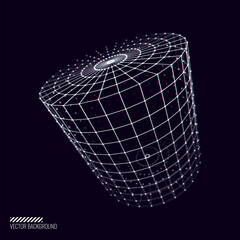 Aufkleber - Glitched Cyberpunk 3D Cylinder Shape. 3D Grid Geometry for Retrowave Vaporwave Synthwave Style Graphic Design. Old Cyberpunk 80s-90s Aesthetic Virtual Reality Concept. Vector Illustration.