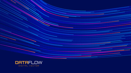 Poster - Digital Data Flow Vector Background. Big Data Technology Lines. 5G Wireless Data Transmission. High Speed of Light Trails. Information Flow in Virtual Reality Cyberspace. Vector Illustration.