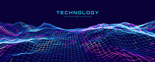 Poster - Hi Tech Network Connection Grid. 3D Technology Style Baner Design. Technology Vector Illustration. Futuristic Design for Technology or Science Event.