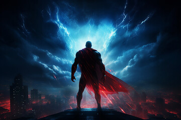 Poster - Portrait of a confident businessman in a superhero costume generative AI