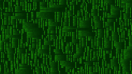 Fototapete - Abstract Binary Software Programming Code Background. Random Parts of Program Source Code. Binary Digits Matrix. Digital Data Cyber Security Technology Concept. Ultra Wide Vector Illustration.