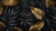 © jahidsuniverse - black, gold, leaves, background, elegant, sophisticated, luxurious, decorative, ornamental, pattern, metallic, shiny, opulent, glamour, abundance, lush, foliage, jungle, tropical, floral, nature