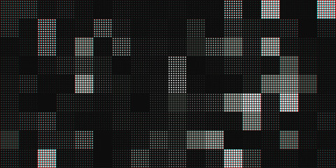 Fototapete - Modern Stylish Halftone Technology Seamless Texture. Tech Abstract Background with Random Size Pixels. Vector Chaotic Squares Mosaic Pattern. Vector Tiles.