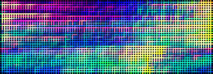 Aufkleber - Colorful Rainbow Glitch Screen Effect. Abstract Digital Pixel Crosses Noise Glitch Error. Overlay Texture Effect Illustration. Vector Background.