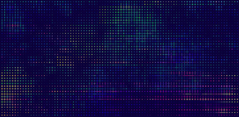 Leinwandbilder - Wide Glitch Banner Background. Purple Cross Lines Pixels Design for Banners, Web Pages, Presentations. Purple Blue Bright Game Background. Vector Illustration.