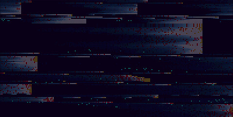 Fototapete - Colorful Glitch Screen Effect Background. Abstract Digital Pixel Dots Noise Glitch Error. Overlay Texture Pixel Sorting Effect Illustration. Modern Sci-Fi Game Vector Background.