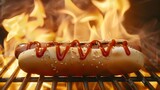 Fototapeta Natura - Barbecue Grilled Hot Dog with Yellow Mustard