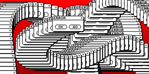 Poster - Critical Error Warning Popup Message. Vintage User Interface. 1-Bit Pixel Operating System UI Error. Vector Illustration.