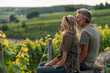 © Dzmitry - Contemplative mature couple sitting on wall in vineyard