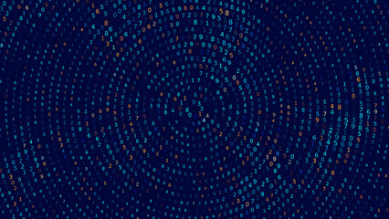 Fototapete - Blue Abstract Matrix Vortex Technology Background. Binary Computer Code Dynamic Spiral. Programming, Coding, Hacker Concept. Binary Numbers Moving in Spiral. Vector Illustration. Sci-fi Background.