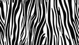 Fototapeta Konie - Seamless vertical zebra skin or tiger stripe pattern. Tileable black and white safari wildlife animal print background texture. Monochrome warbled abstract wavy wonky glitch lines fur coat motif