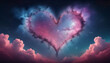 background with space heart shape galaxy, valentine heart shaped cloud on night sky, heart shaped nebula