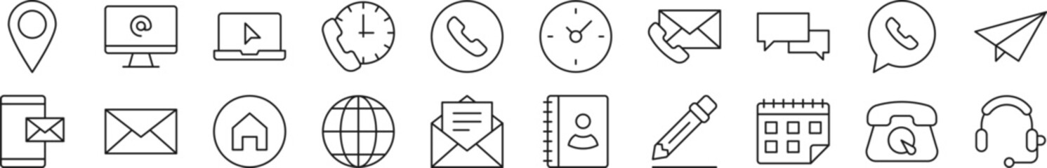 Wall Mural - Set of line icons of contact us. Editable stroke. Simple outline sign for web sites, newspapers, articles book