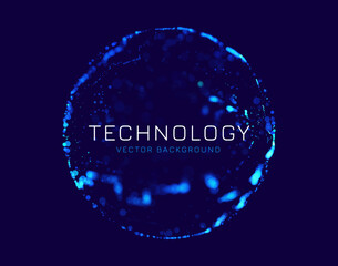 Aufkleber - 3D Particles Sphere Technology Background. Blurry Dots Micro World Abstract Technology Science Sphere. VR Virtual Reality Tech Orb Vector Illustration.