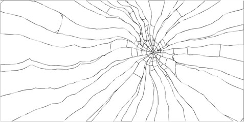 Broken Glass with Cracks. Bullet Marks on Glass. Vector Illustration.