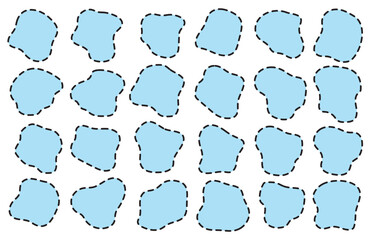 Poster - Collection of abstract liquid shapes, modern smooth pastel colored.  Blue blobs, dot line blob shape. Amoeba blobs, blotches, drops or stains bundle. 11:11