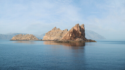 Poster - Sea tropical landscape with mountains and fjords, Oman. Vacation recreation holiday travel adventure concept.