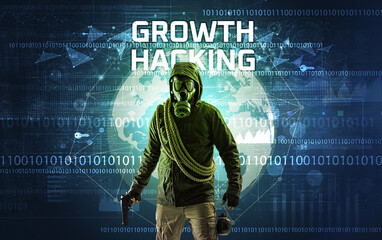 Poster - Faceless hacker at work, security concept
