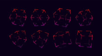 Aufkleber - Collection of  Red Cube Wireframe 3D Objects. Polygonal Cubes. Vector Illustration. Graphic Cubic Cages for FUI HUD Retrowave Style Graphic Design.