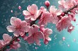 Branch of Blooming Sakura with Pink Flowers Covered in Water Droplets