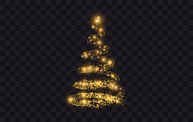 Poster - Golden Christmas Tree Glitter Particles Isolated on Transparent Background. New Year Sparkling Lights. Special Event, Luxury Card, Rich Style. Vector Illustration.