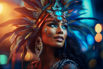 Poster - Beautiful woman dances in the Rio Carnival the most famous festival in the world generative AI