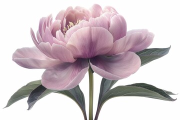 Canvas Print - A single, blooming pink peony, isolated on a white background.