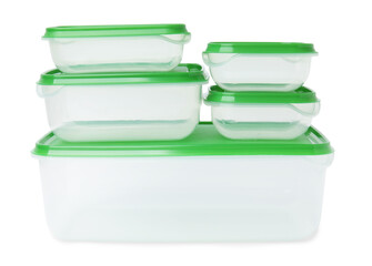 Wall Mural - Empty plastic containers on white background. Food storage