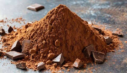 Wall Mural - organic dark chocolate powder isolated on a background with shadow from above top view